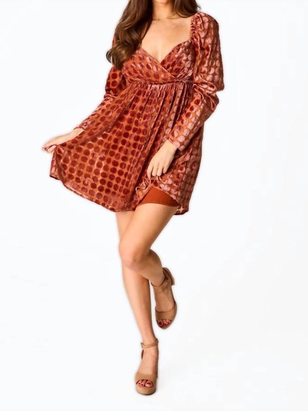 Buddy Love womens Rust and Burgundy Floral Velvet baby doll dress large